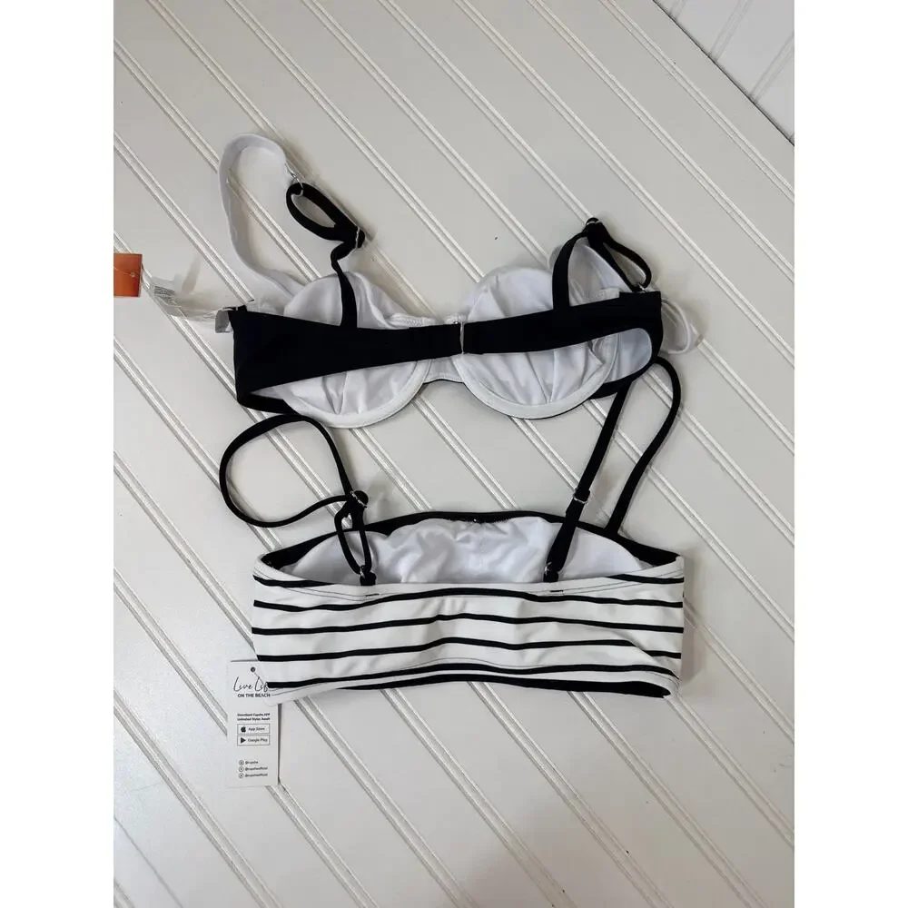 NWT Cupshe 2 PC Swimsuit - Bandeau Colorblocked Top & High Waist Bottom BUNDLE S